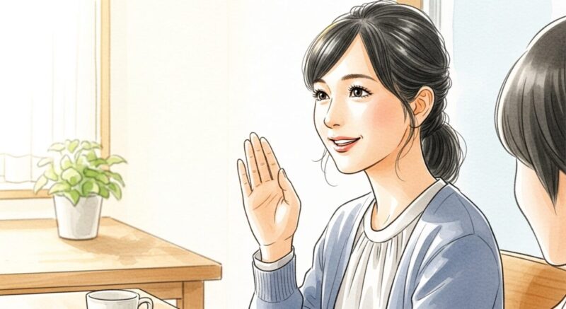 穏やかに耳を傾ける日本人女性のイラスト