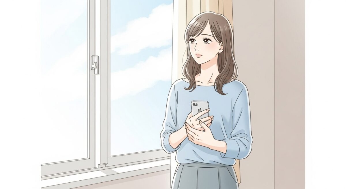 喧嘩別れ後の不安と希望が交錯する女性の表情を描いたイラスト