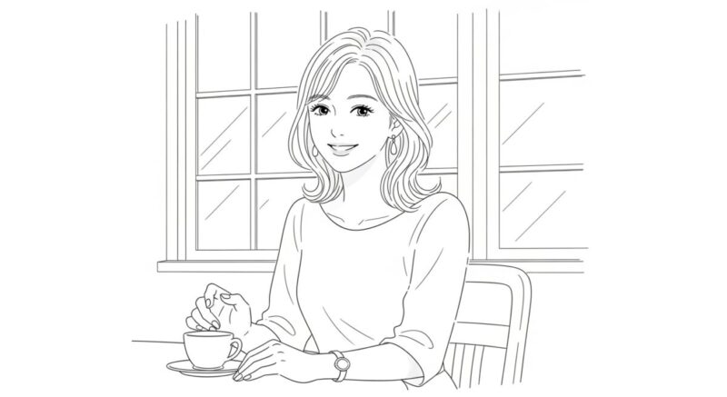 再会の場で笑顔を見せる日本人女性の穏やかな表情のイラスト