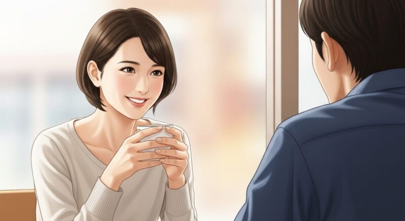 再び会って笑顔を交わす男女のイラスト