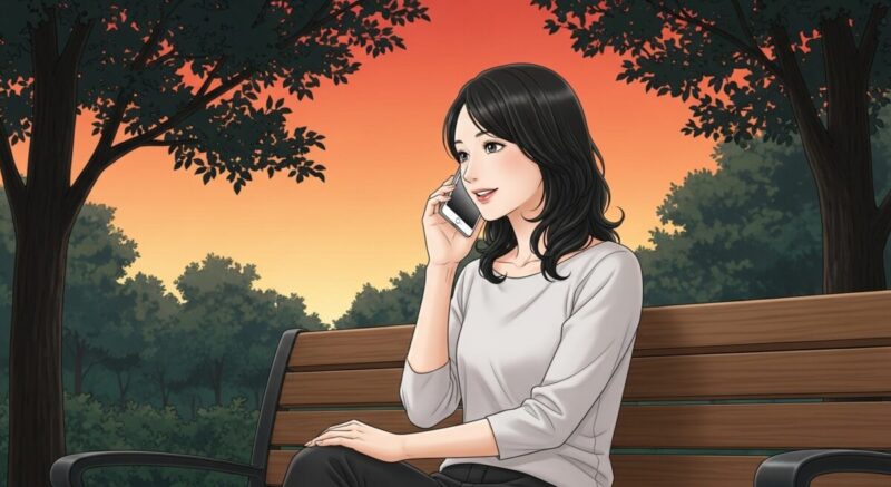 SNSで相手の投稿に軽く反応する女性のイラスト