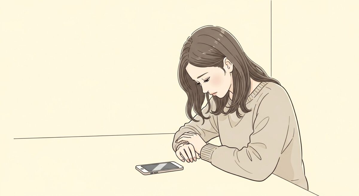 悲しみと後悔の感情が交差する、喧嘩別れ後の余韻に佇む女性のイラスト