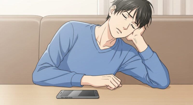 別れた直後の男性がひとりで感情を整理している場面のイラスト