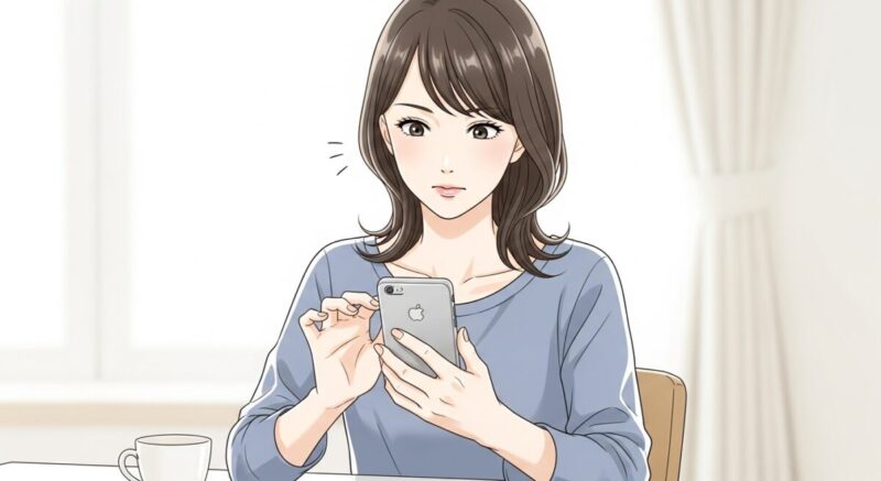 スマホで短いメッセージを送信する女性
