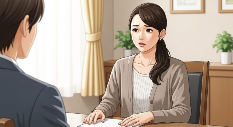 カウンセリングのように相談をしている女性のイラスト。