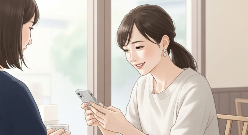 SNSをきっかけに少しずつ関係を再構築する女性のイラスト