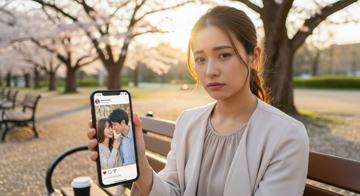 元彼と新しい彼女のラブラブ投稿を見て複雑な気持ちを抱える日本人女性