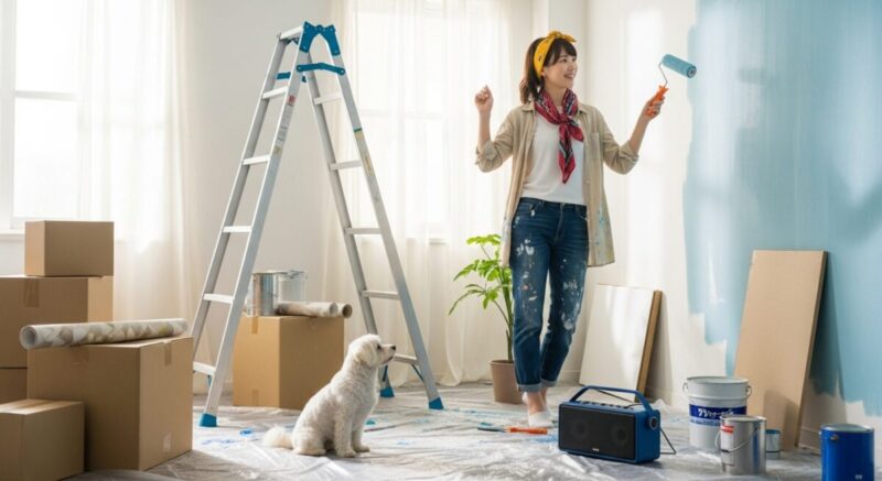 部屋を模様替えしながら前向きに気持ちを整えている日本人女性