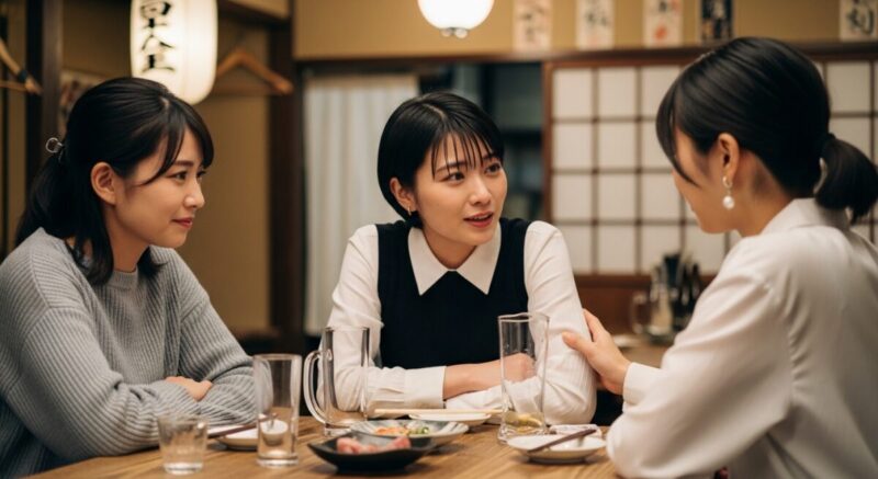 友人に気持ちを打ち明け、安心感を得ている日本人女性