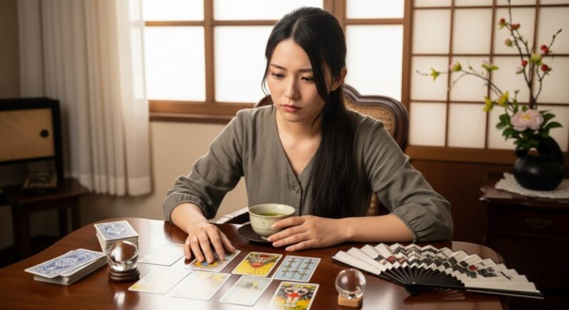 占術で元彼の恋愛状況を読み解こうとする日本人女性