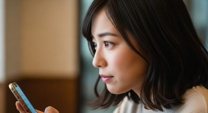 SNSを見て気持ちが揺れている女性の横顔