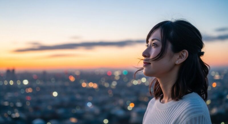 未来へ向けて気持ちを落ち着ける日本人女性