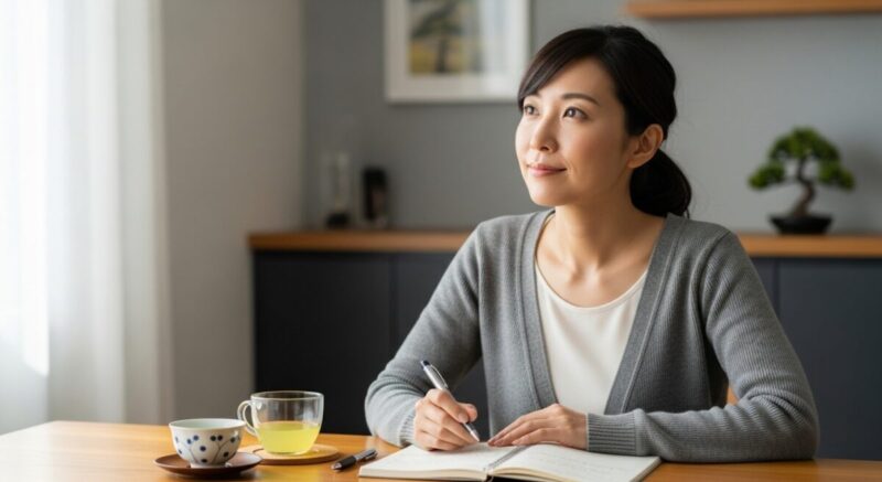 冷静に計画を立てながら未来を見据える女性