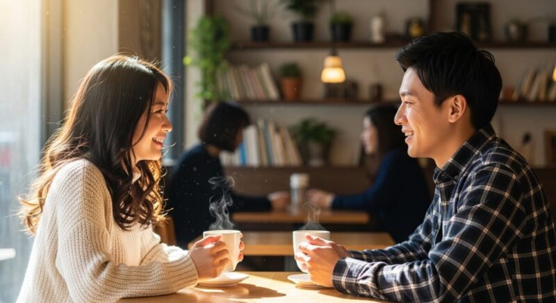 新しい恋人との時間を楽しみながら笑顔を見せる女性