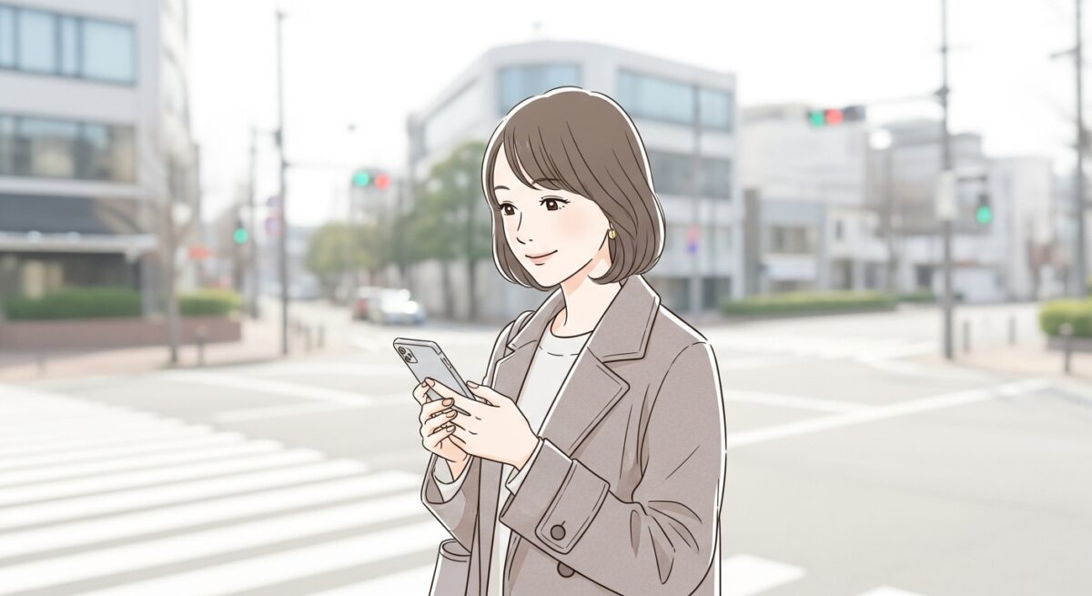 偶然の再会や小さな連絡の積み重ねから、自然に復縁へと進んでいく日本人女性の物語をイメージした、柔らかな色合いのイラスト。