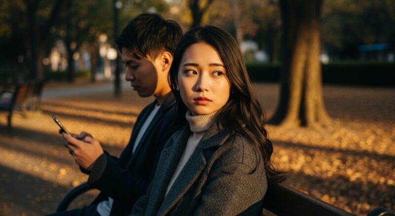 彼と一緒に過ごしながらも孤独を感じる女性