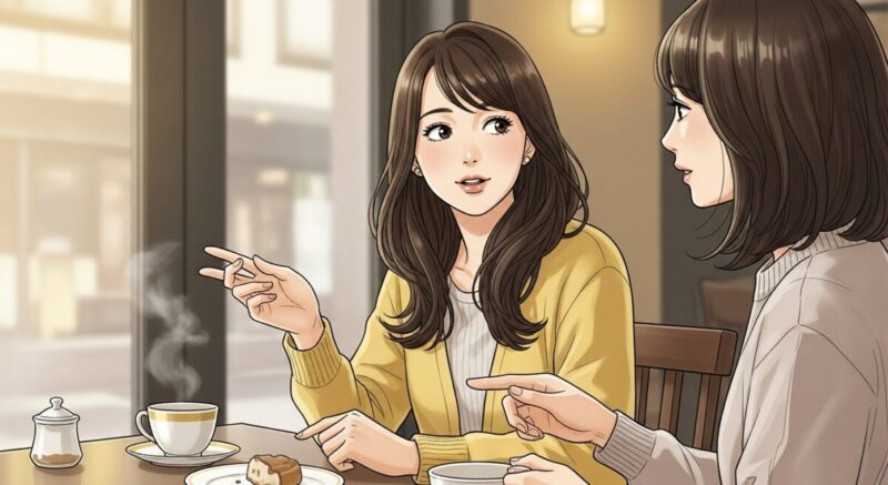 カフェで友人に復縁の体験を語る日本人女性