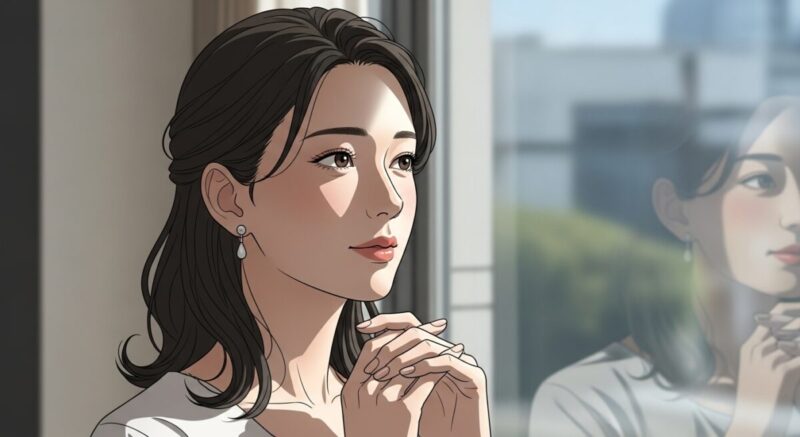 表と裏の感情を対比する日本人女性