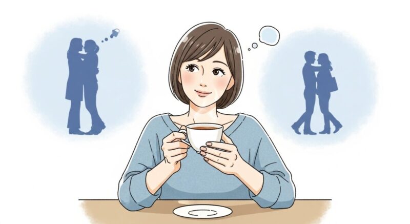夢のシーンを想像しながら微笑む日本人女性