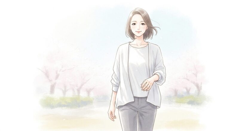 占い結果を前向きに受け止め、歩き出そうとする日本人女性のイラスト