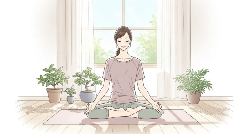 ヨガで冷却期間を過ごす女性