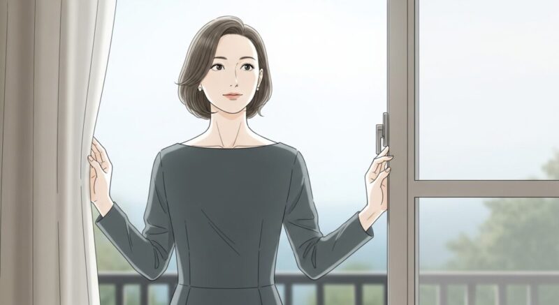 窓際で未来を見つめる日本人女性