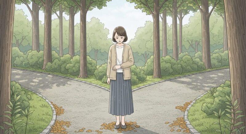 道に迷い立ち止まる日本人女性
